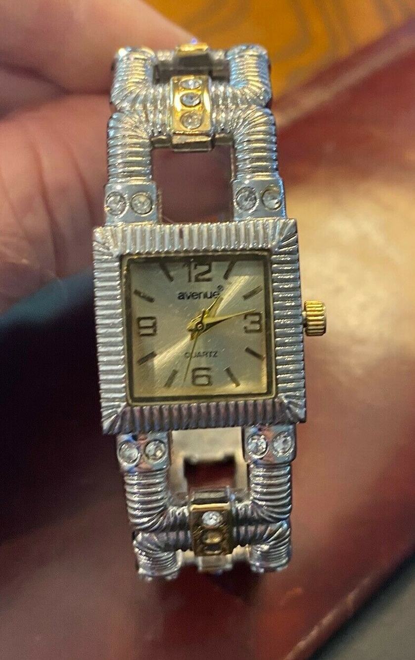 Women's Two Tone Avenue Bangle Bracelet Watch, Crystal Accents